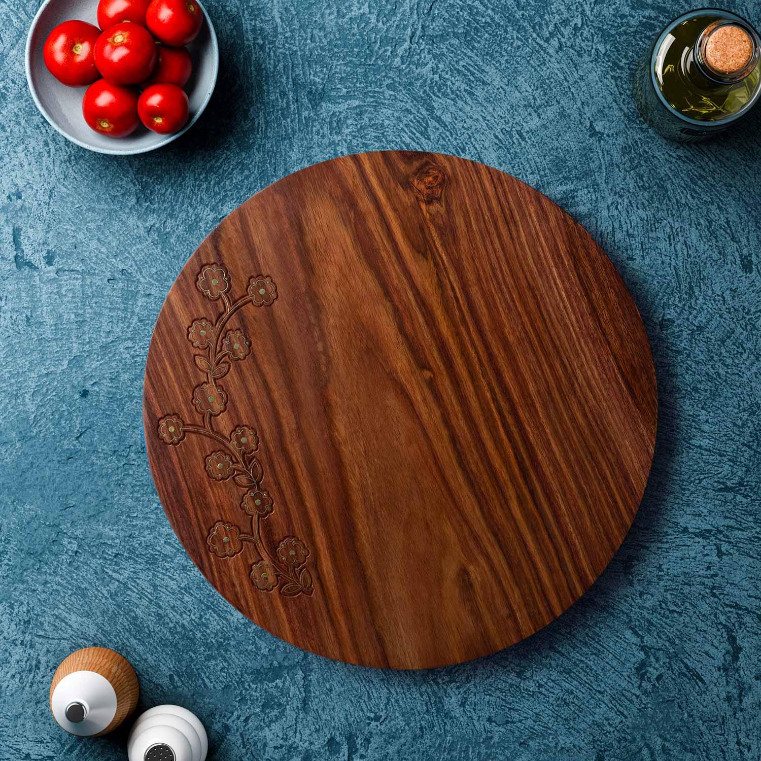 Rosewood with Brass Inlay Trivet/Placemat - Floral - Eyaas