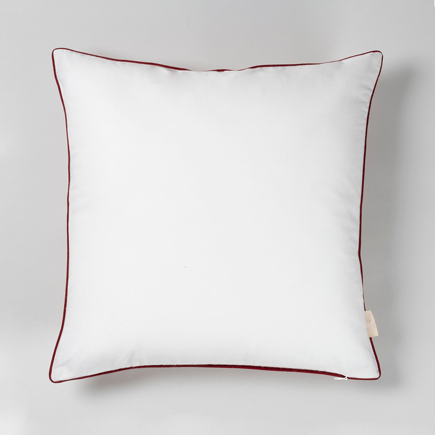 Red Hand Embroidered Block Printed Cotton Square Cushion Cover 16x16