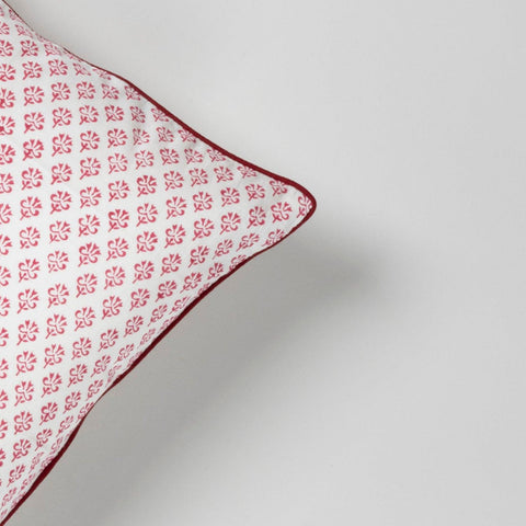 Embroidered Block Printed Cushion Cover, 16x16, Red - Eyaas