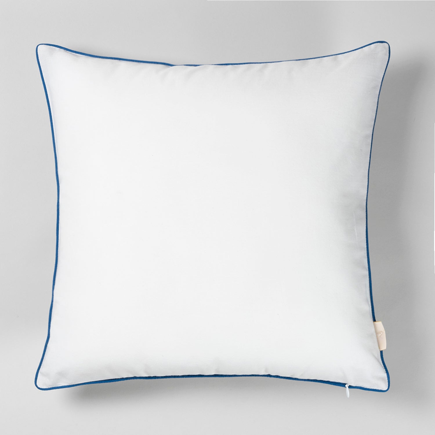 Blue Hand Embroidered Block Printed Cotton Square Cushion Cover 16x16