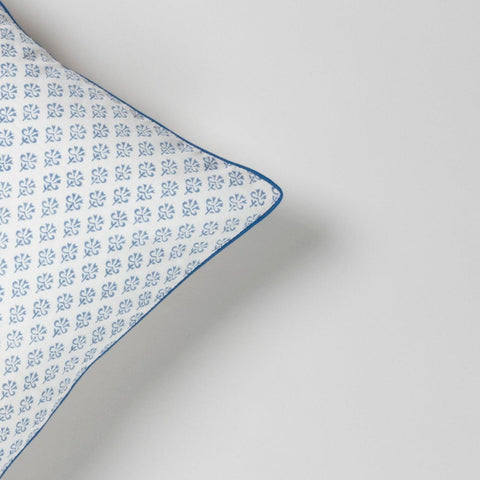Embroidered Block Printed Cushion Cover, 16x16, Blue - Eyaas