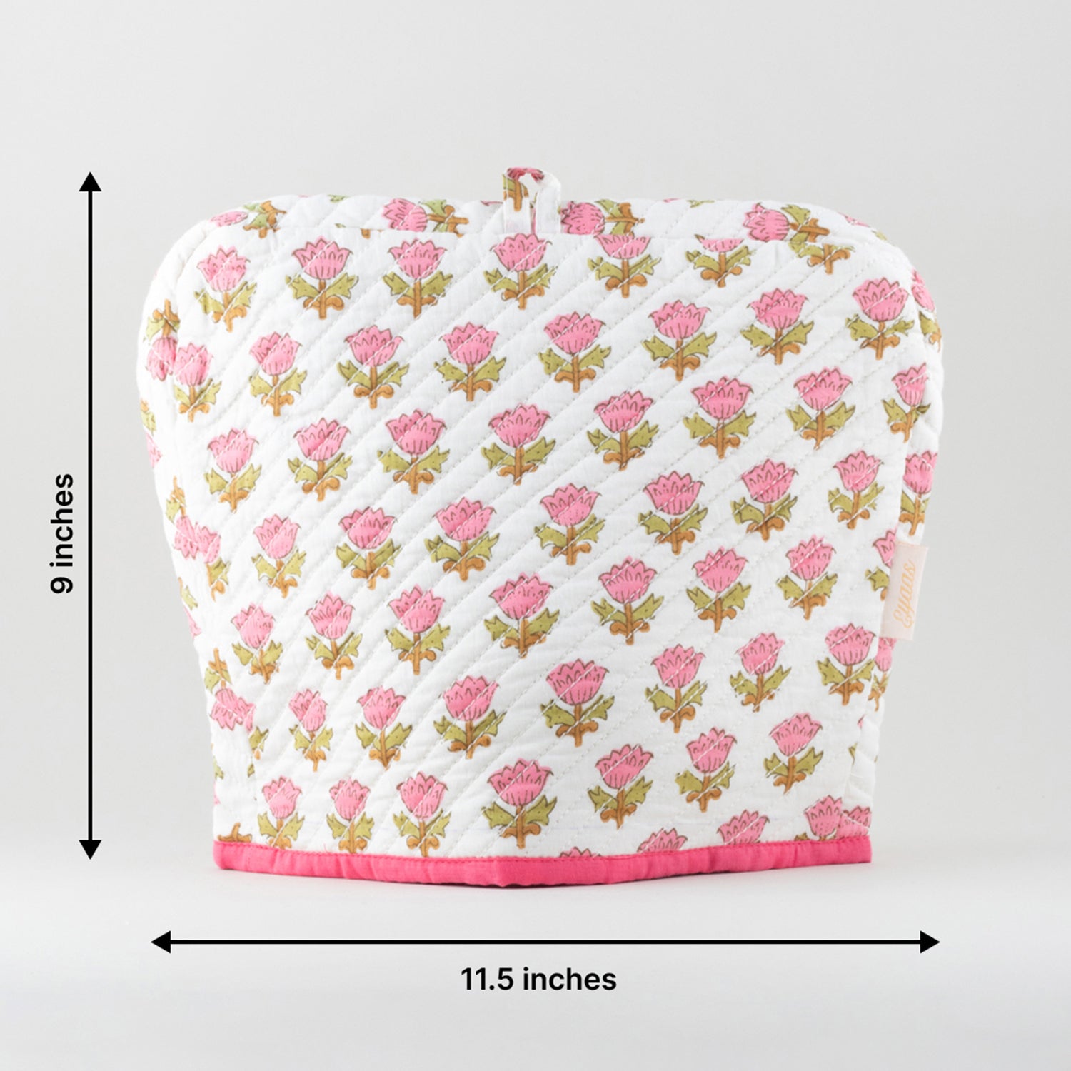 Hand Block-Printed Cotton Tea Cozy White & Pink, 9 x 11.5