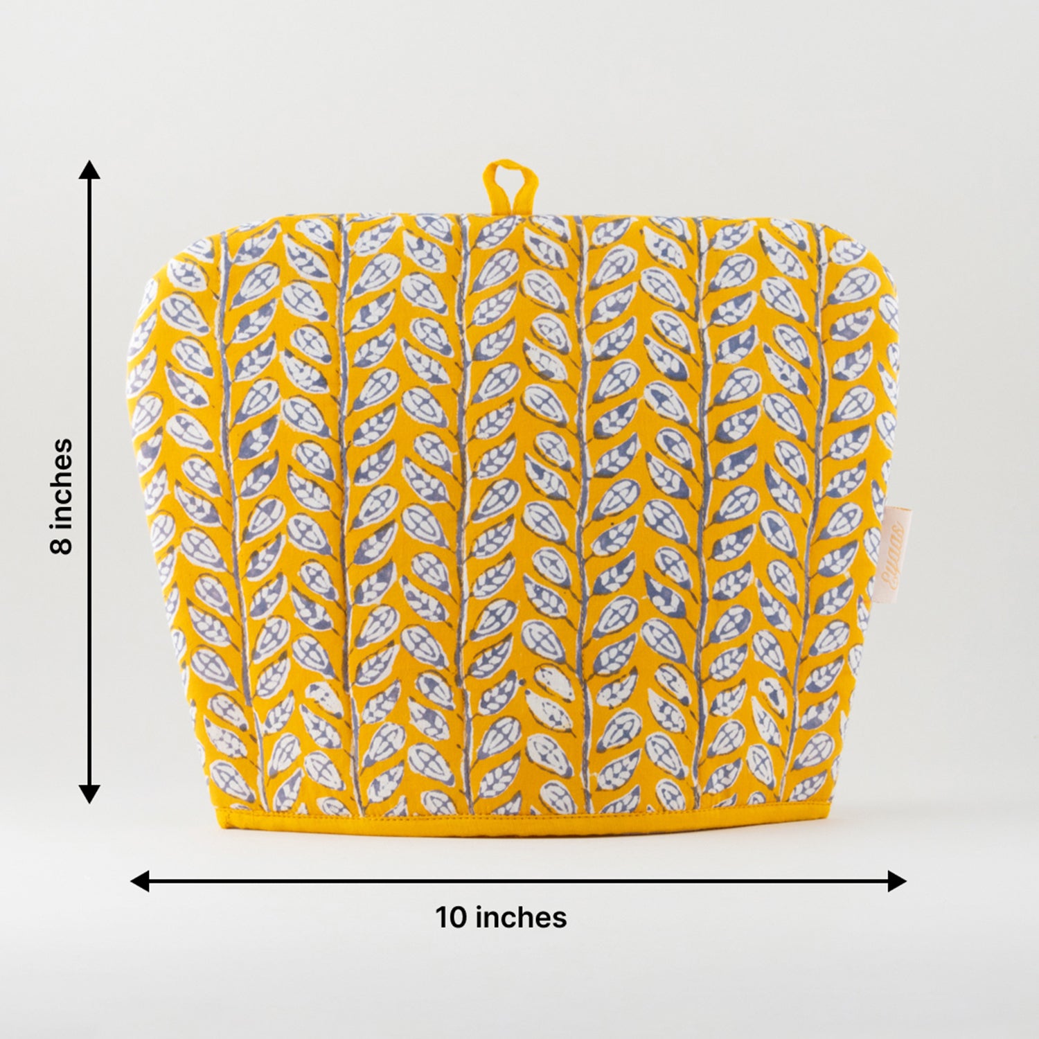 Hand Block-Printed Cotton Tea Cozy Yellow & Grey, 8 x 10