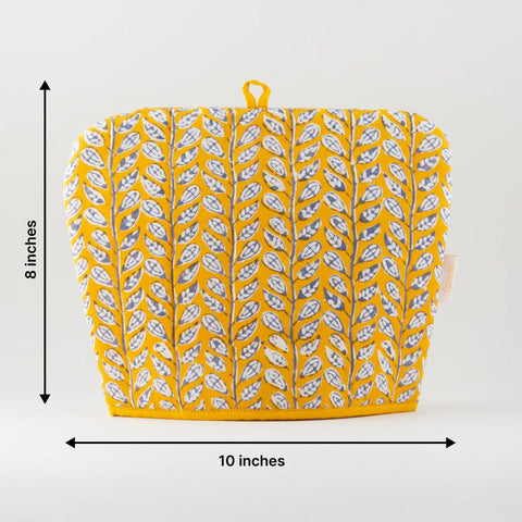 Block-Printed Cotton Tea Cozy Yellow & Grey, 8 x 10 - Eyaas