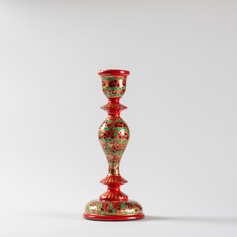 Hand Painted Papier Mache Candle Stands Red, Green - 9.5 x 4