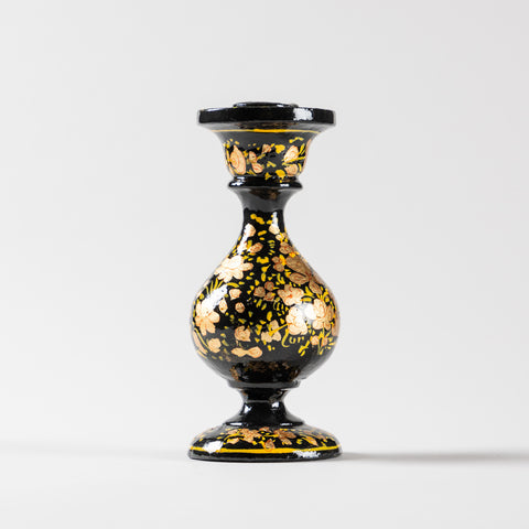 Hand Painted Papier Mache Candle Stands Black, Yellow, Gold - 5.5 x 2.3