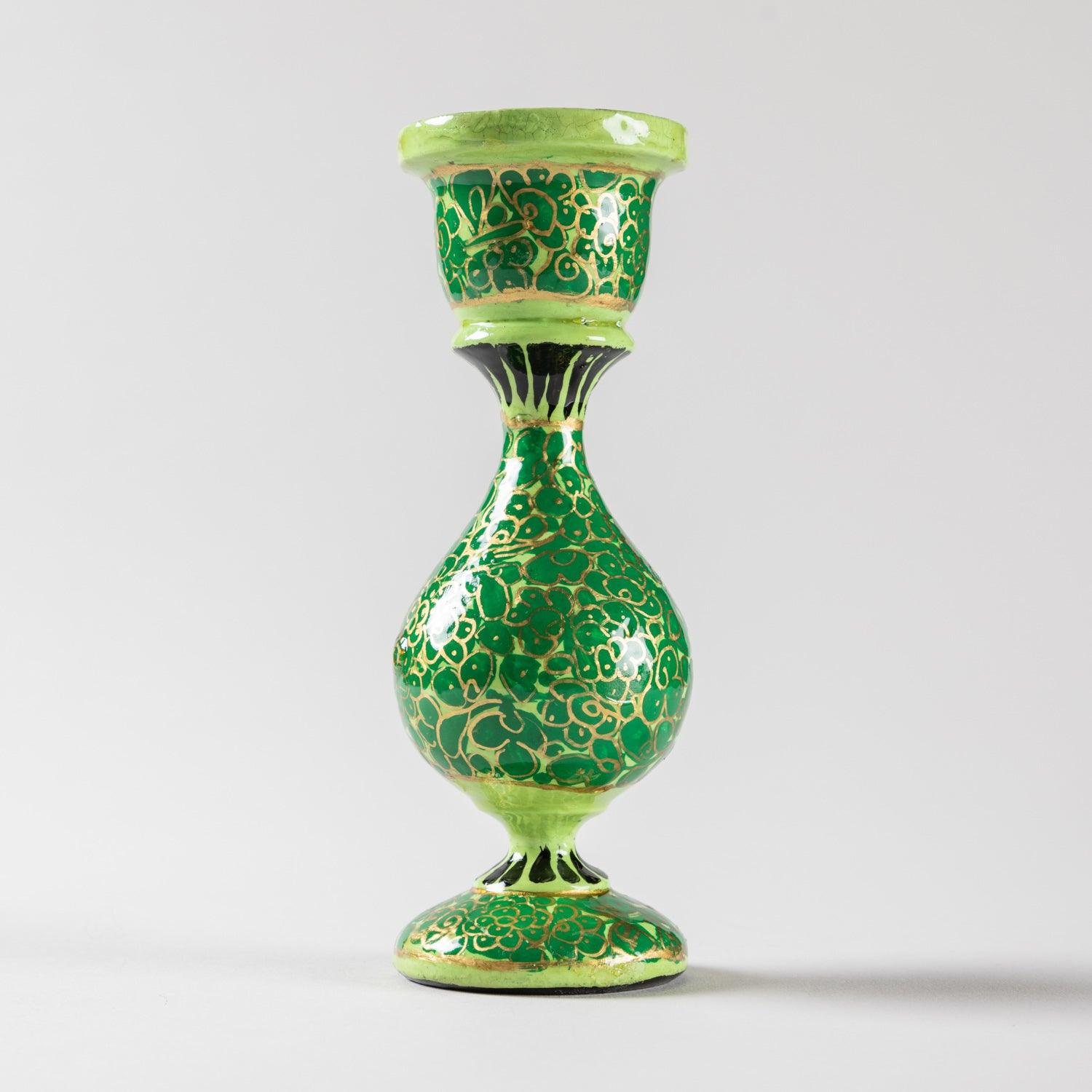 Papier Mache Candle Stands Green - 5.5 x 2.3 - Eyaas