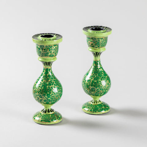 Papier Mache Candle Stands Green - 5.5 x 2.3 - Eyaas