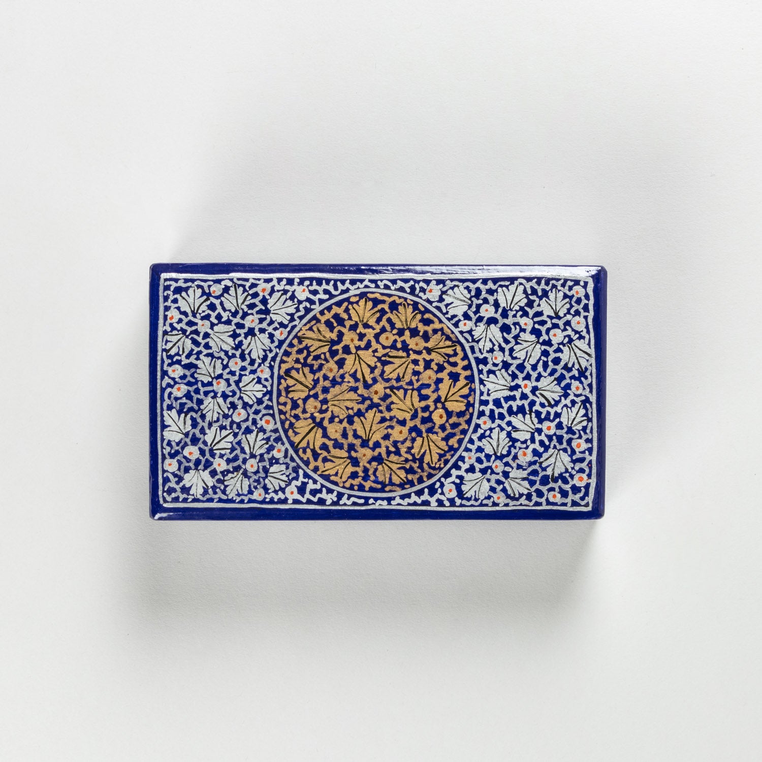 Hand Painted Papier Mache Box in Blue & Silver Chinar - 4x7