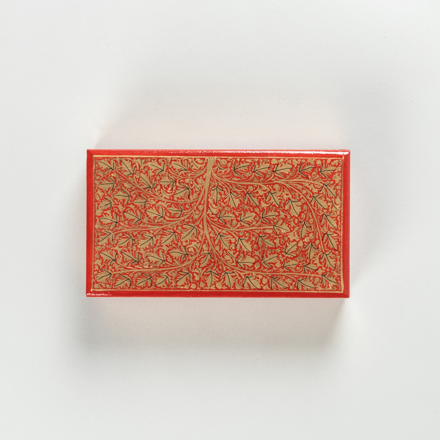 Hand Painted Papier Mache Box in Red & Gold Chinar - 4x7