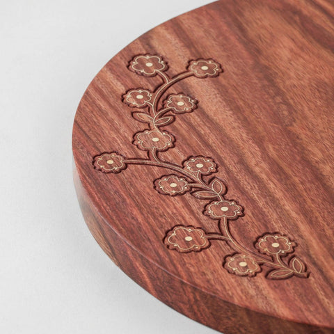 Rosewood with Brass Inlay Trivet/Placemat - Floral - Eyaas