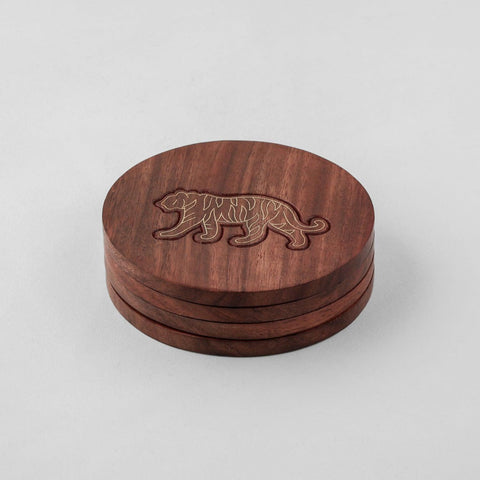Rosewood Coaster Set of 4 Tiger Brass Inlay - Eyaas