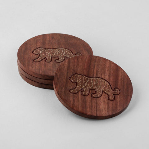 Rosewood Coaster Set of 4 Tiger Brass Inlay - Eyaas
