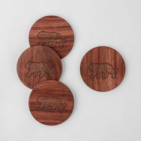 Rosewood Coaster Set of 4 Tiger Brass Inlay - Eyaas