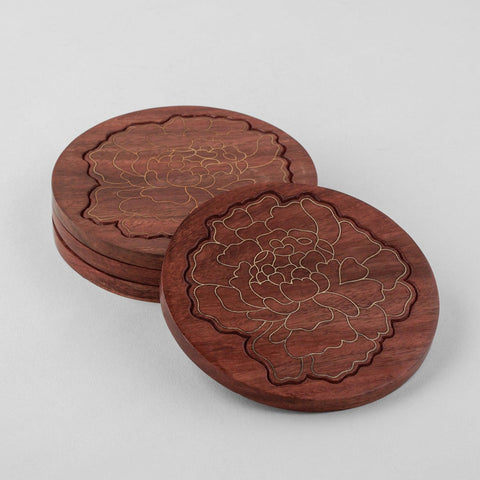 Rosewood Coaster with Brass Inlay - Marigold Set of 4 - Eyaas