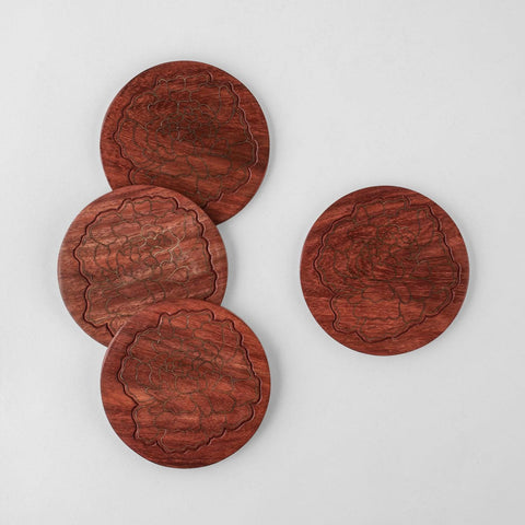 Rosewood Coaster with Brass Inlay - Marigold Set of 4 - Eyaas