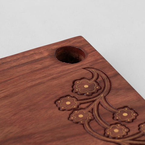 Rosewood Brass Inlay Platter 12x8.5 - Floral - Eyaas