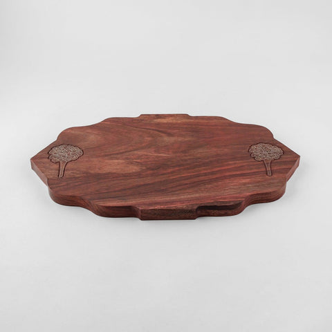 Wood with Brass Inlay Trivet, 9x15, Mughal - Eyaas