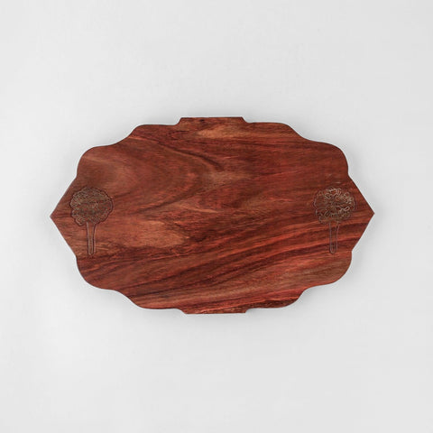 Wood with Brass Inlay Trivet, 9x15, Mughal - Eyaas