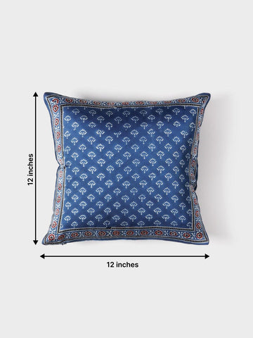 Modal Silk Ajrakh Cushion Cover Indigo & White - 12x12 - Eyaas