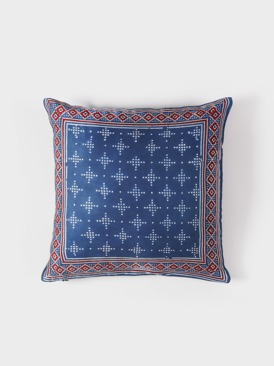 Modal Silk Ajrakh Cushion Cover Indigo, Madder & White - 12x12