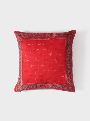 Ajrakh Silk Cushion Cover Red Indigo Border - 12x12 - Eyaas