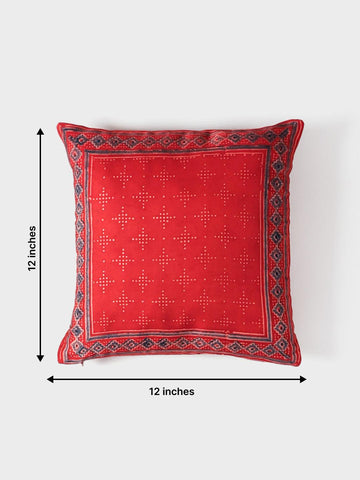 Ajrakh Silk Cushion Cover Red Indigo Border - 12x12 - Eyaas