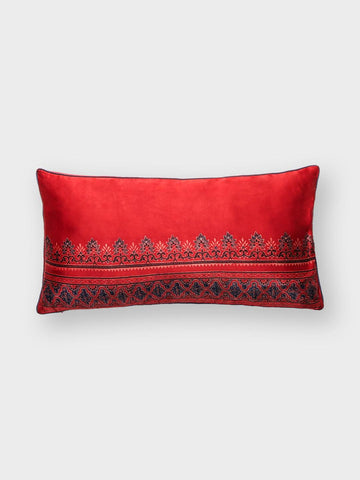 Ajrakh Silk Cushion Cover & Filler Red & Indigo, 12x24 - Eyaas