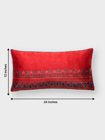 Ajrakh Silk Cushion Cover & Filler Red & Indigo, 12x24 - Eyaas