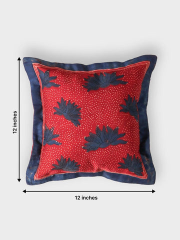 Ajrakh Modal Silk Cushion Cover Red & Indigo 12x12 - Eyaas