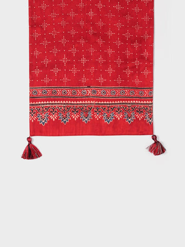 Ajrakh Printed Silk Table Runner, 13x60, Red & Indigo - Eyaas