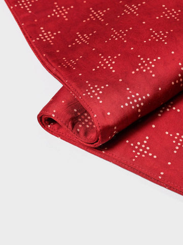 Ajrakh Printed Silk Table Runner, 13x60, Red & Indigo - Eyaas
