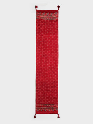 Ajrakh Printed Silk Table Runner, 13x60, Red & Indigo - Eyaas