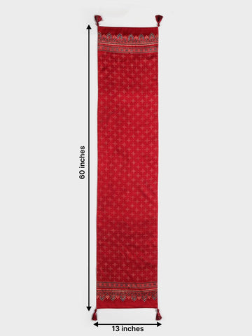 Ajrakh Printed Silk Table Runner, 13x60, Red & Indigo - Eyaas