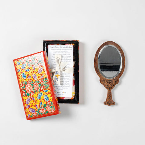 Papier Mache Gift Box with Scarf & Hand Mirror - Eyaas