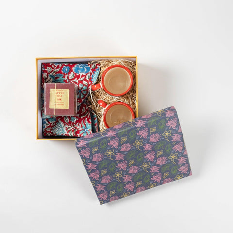 Gift Set of Tea Cups, Table Mats (Red) & Apple Tea - Eyaas