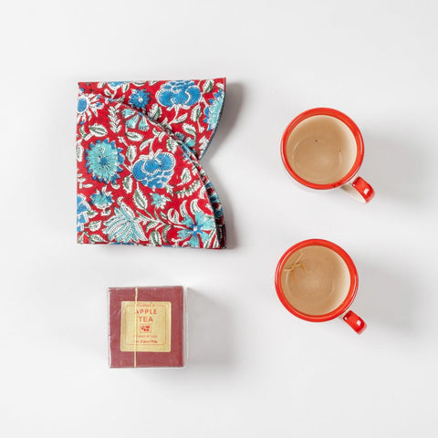 Gift Set of Tea Cups, Table Mats (Red) & Apple Tea - Eyaas