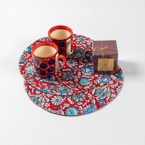 Gift Set of Tea Cups, Table Mats (Red) & Apple Tea - Eyaas