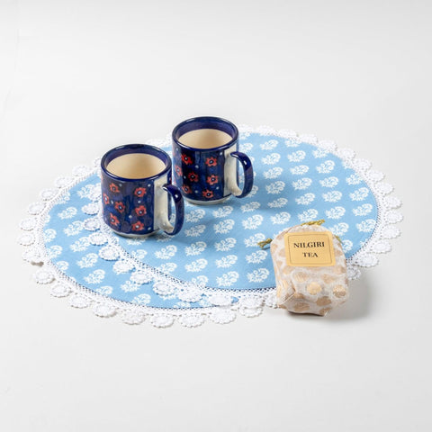Set of 2 Mugs, 2 Mats (Blue) & Tea Sachets (Nilgiri) - Eyaas