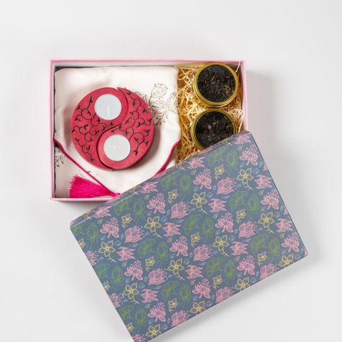 Gift Set of Runner, Wooden Tea Light Holders & Tea - Eyaas