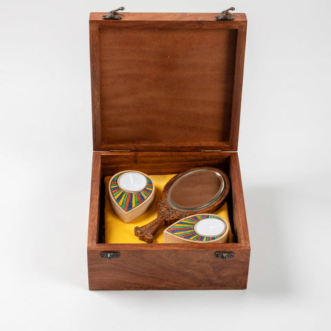 Wooden Gift Box: Runner, Mirror & Tea-Light Holders - Eyaas