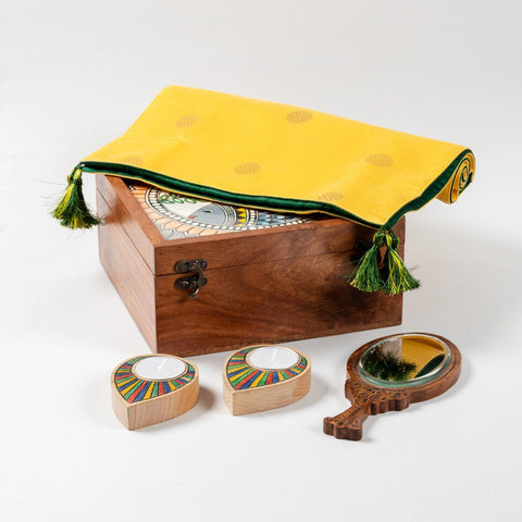 Wooden Gift Box: Runner, Mirror & Tea-Light Holders - Eyaas