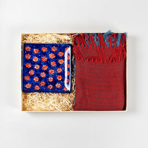 Serving Platters Set & Cotton Throw Gift Hamper - Eyaas