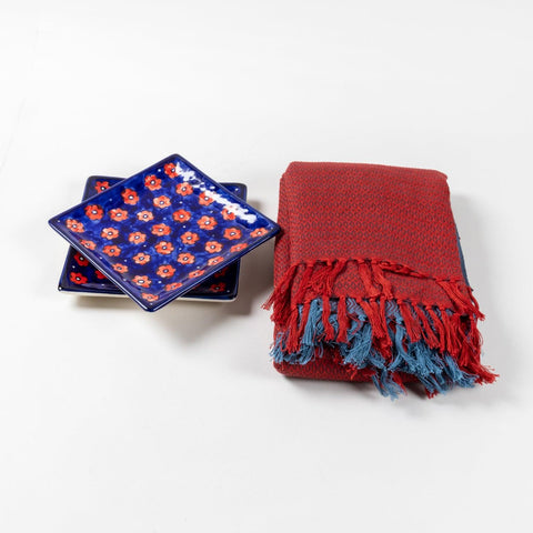 Serving Platters Set & Cotton Throw Gift Hamper - Eyaas