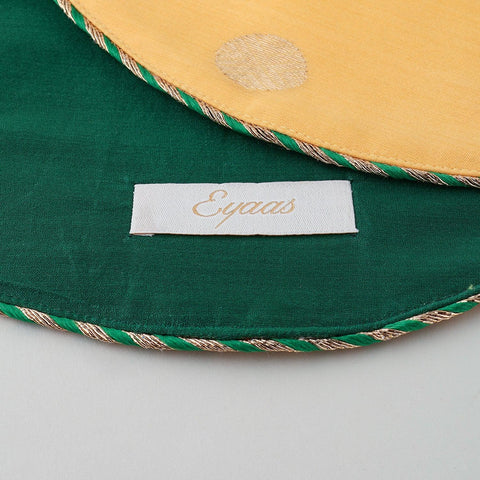 Chanderi Handwoven Mat Set of 2 - Round (Yellow/Pink) - Eyaas