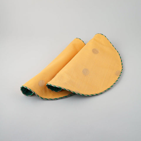 Chanderi Handwoven Mat Set of 2 - Round (Yellow/Pink) - Eyaas