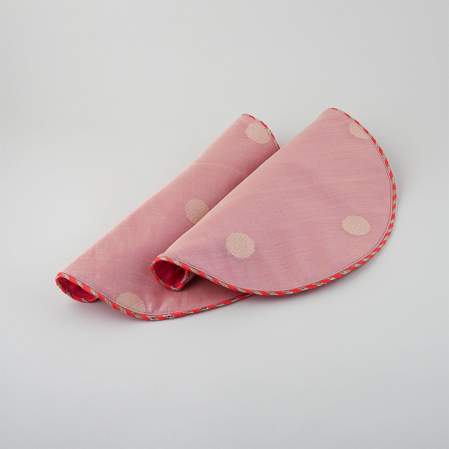 Chanderi Handwoven Mat Set of 2 - Round (Pink) - Eyaas