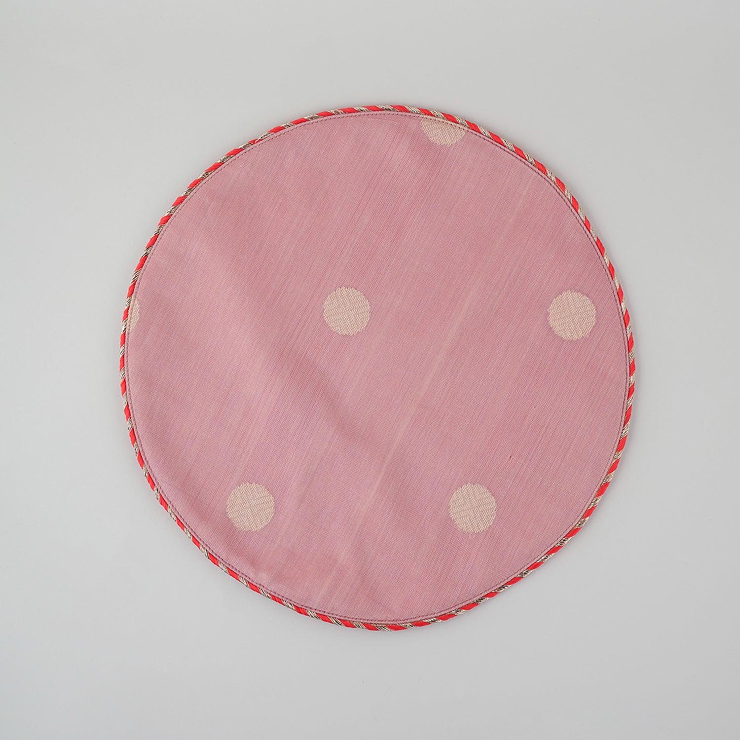 Chanderi Handwoven Mat Set of 2 - Round (Pink) - Eyaas