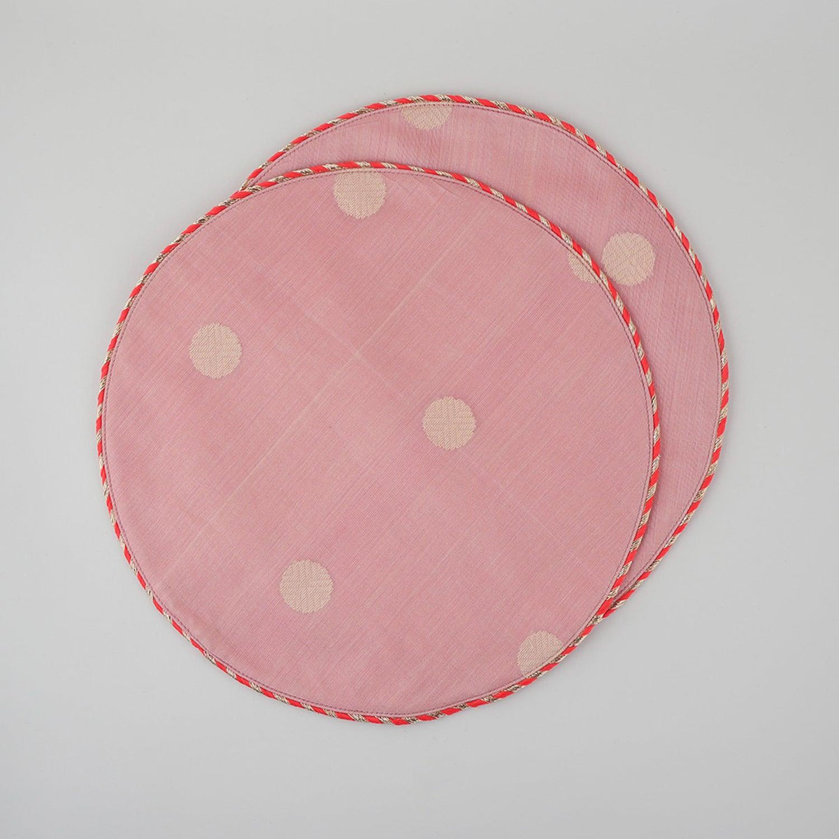 Chanderi Handwoven Mat Set of 2 - Round (Pink) - Eyaas
