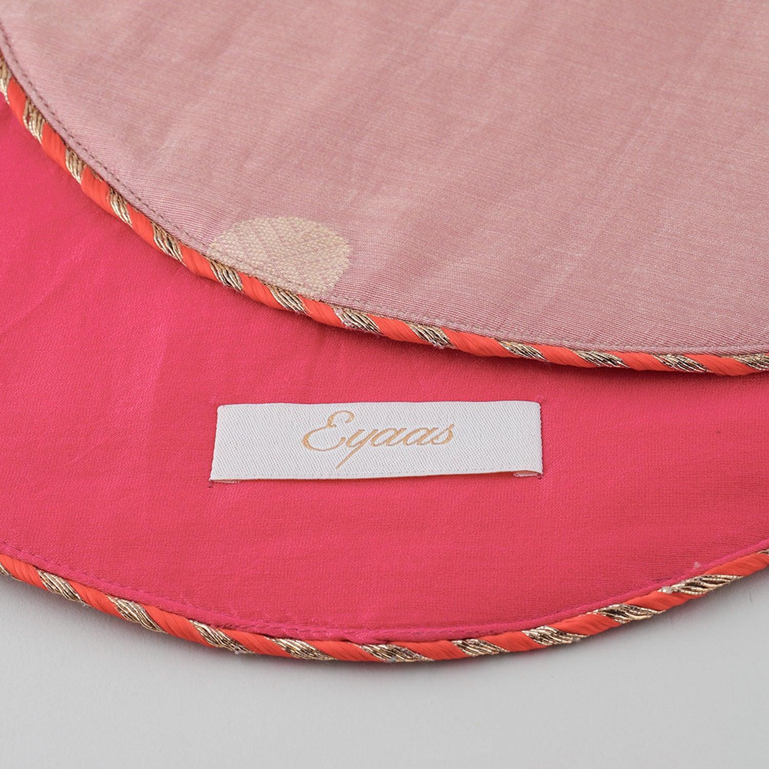 Chanderi Handwoven Mat Set of 2 - Round (Pink) - Eyaas
